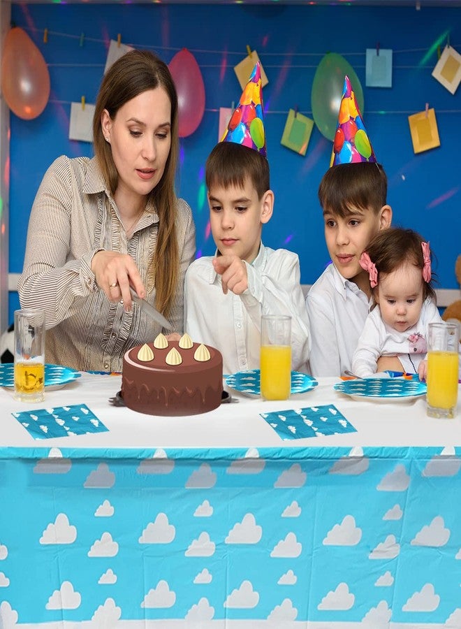 OULUN Blue Sky White Clouds Birthday Party Supplies, 20 Plates and 20 Napkins and Tablecloth71 '' x 42.5 '', Blue Sky Cartoon Theme Birthday Party Decorations for Baby Kids Shower - Image 2